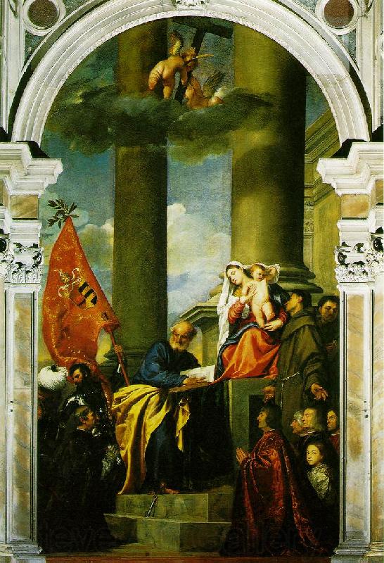 TIZIANO Vecellio Madonna with Saints and Members of the Pesaro Family  r Norge oil painting art